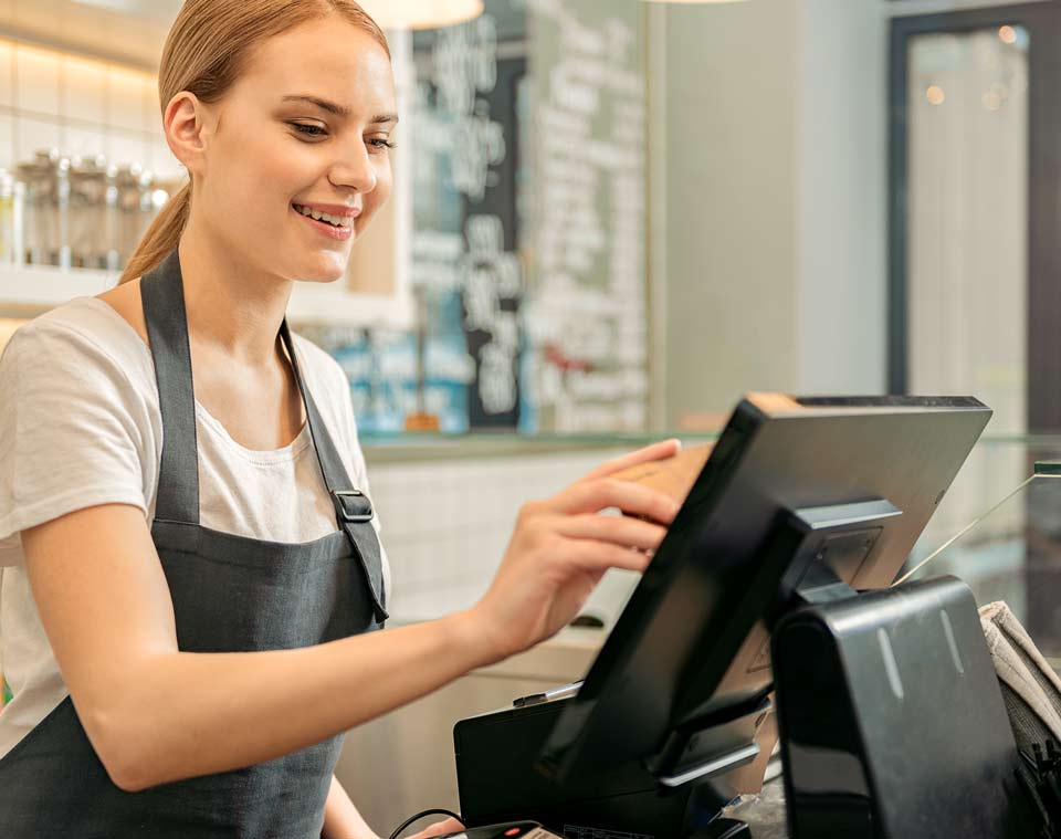 happy cashier at work